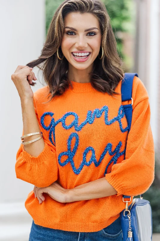 It's Game Day Orange/Blue Puff Sleeve Sweater