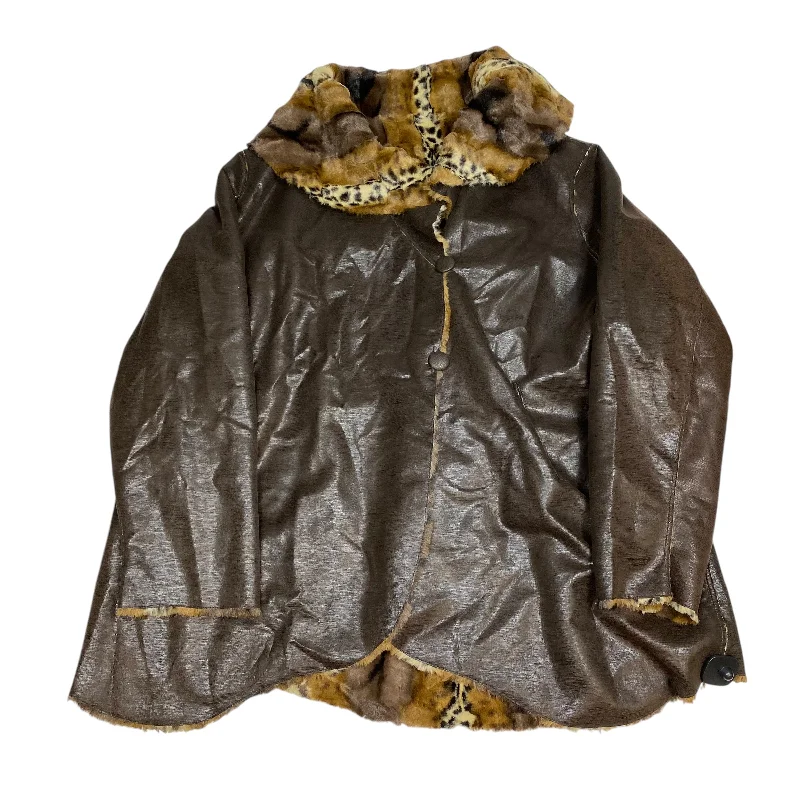 Jacket Faux Fur & Sherpa By Chi In Brown, Size: 3x