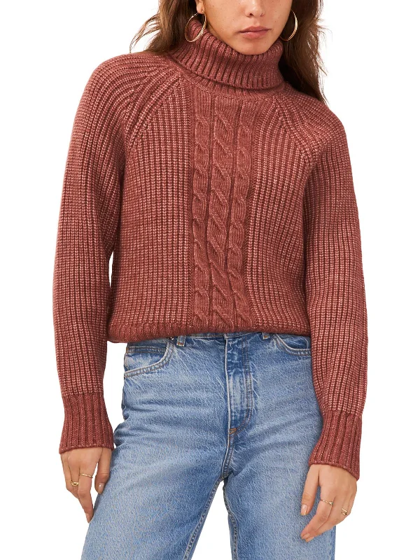 Womens Knit Ribbed Trim Turtleneck Sweater