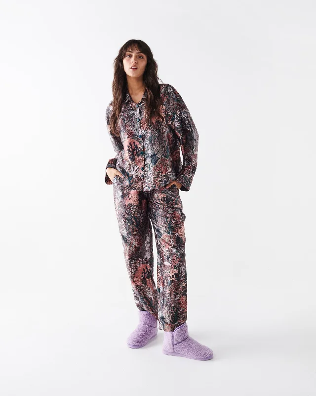 Deep Sea Satin Long Sleeve Shirt & Pant Pyjama Set